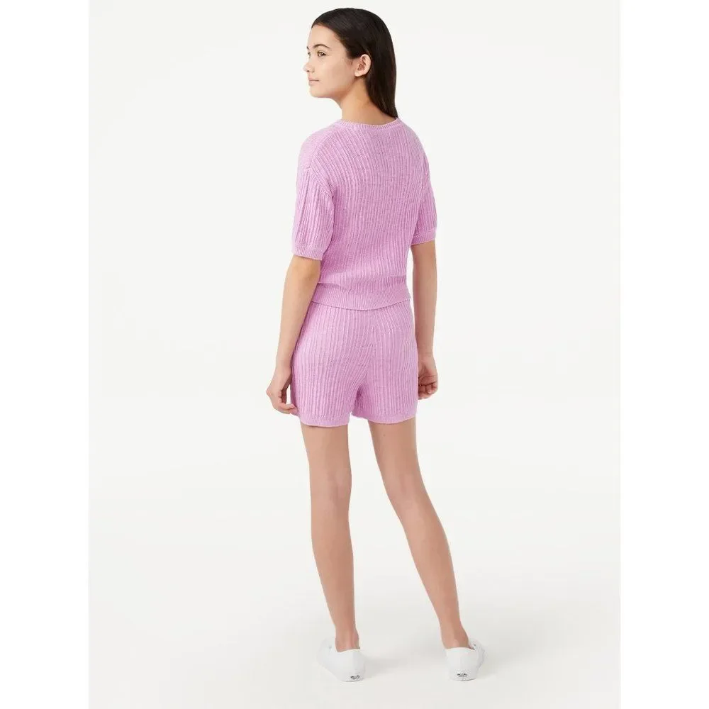 Pink  Variegated Rib Sweater T-Shirt and Shorts